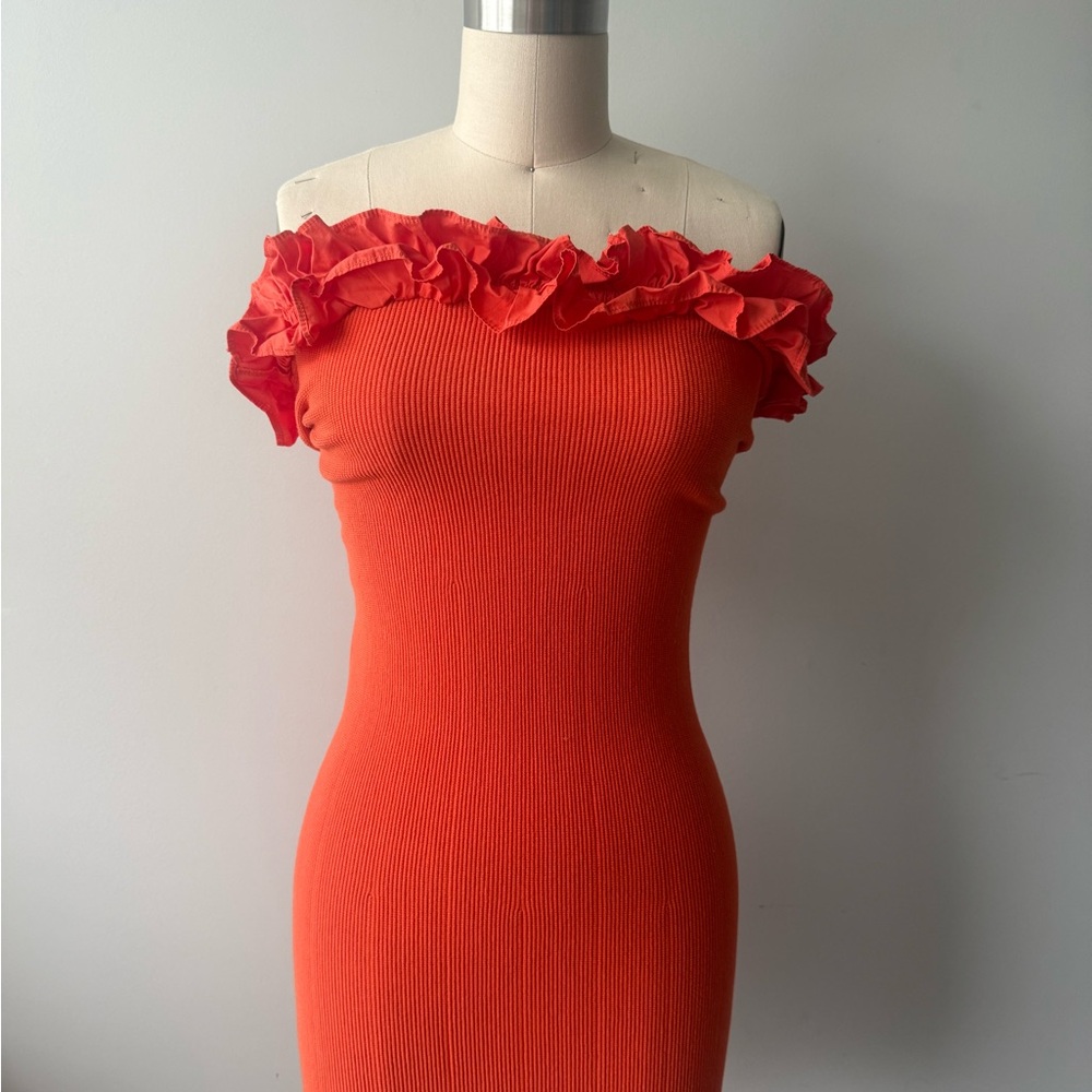 Forever 21 Orange Ruffle Off-Shoulder Mini Dress